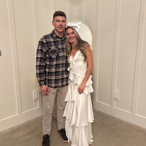 BHLDN anthropologie Sleeveless V-Neck Ruffle Lace Maxi Dress - Picture 2 of 5